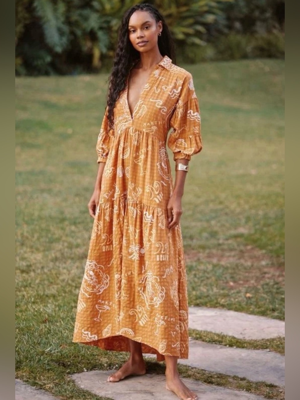 Anthropologie Carolita Beach Lobster Printed Tiered Shirt Dress by Celandine M